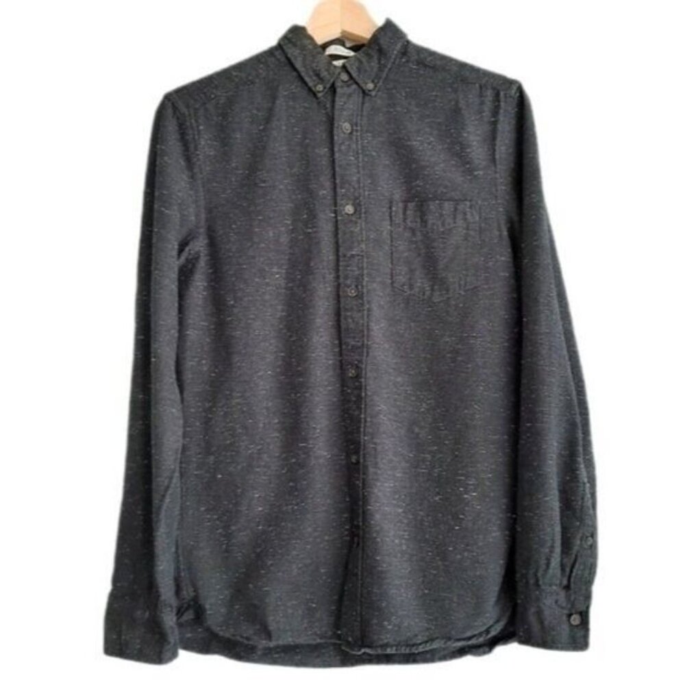 H&M 100% Cotton Button Down Casual Shirt Black Confetti Men's Sz XS